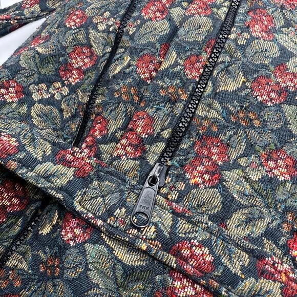 Vintage Navy Floral & Berry Tapestry Shoulder Tote Bag Handmade NH 15x14 USA - Picture 7 of 16